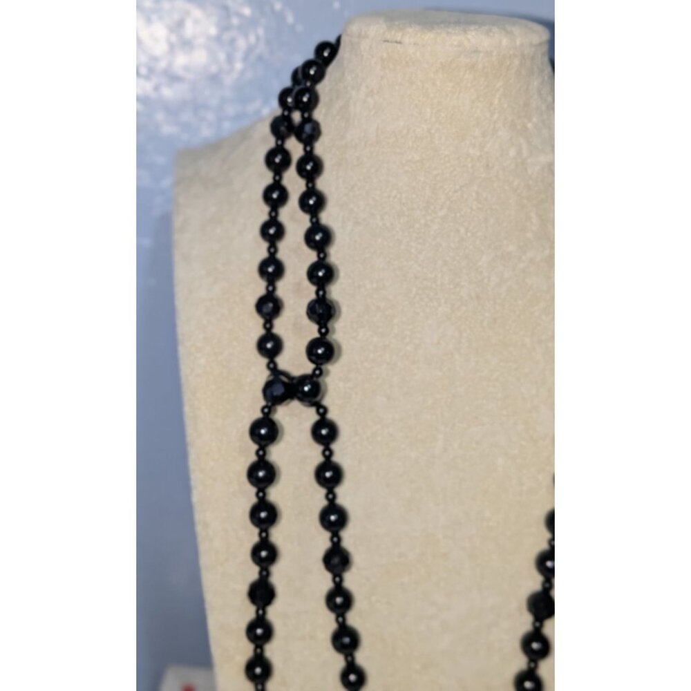 Black Beaded 64" Necklace Faceted Beads Silver Toggle Closure - Picture 14 of 14